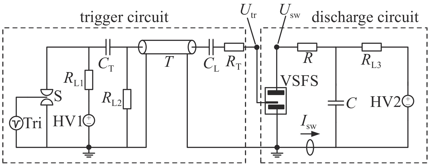 Circuit schematic for vacuum surface flashover switch test platform
