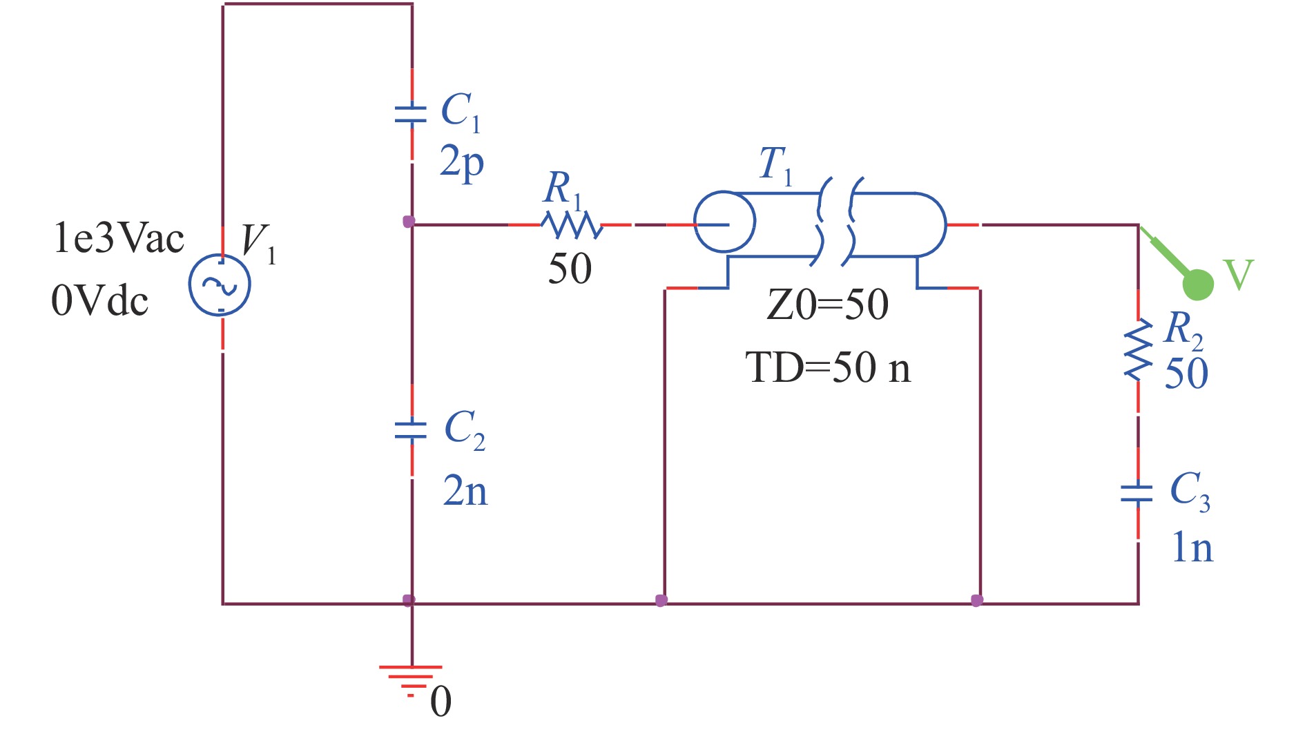 Capacitive divider with two-end matched circuit