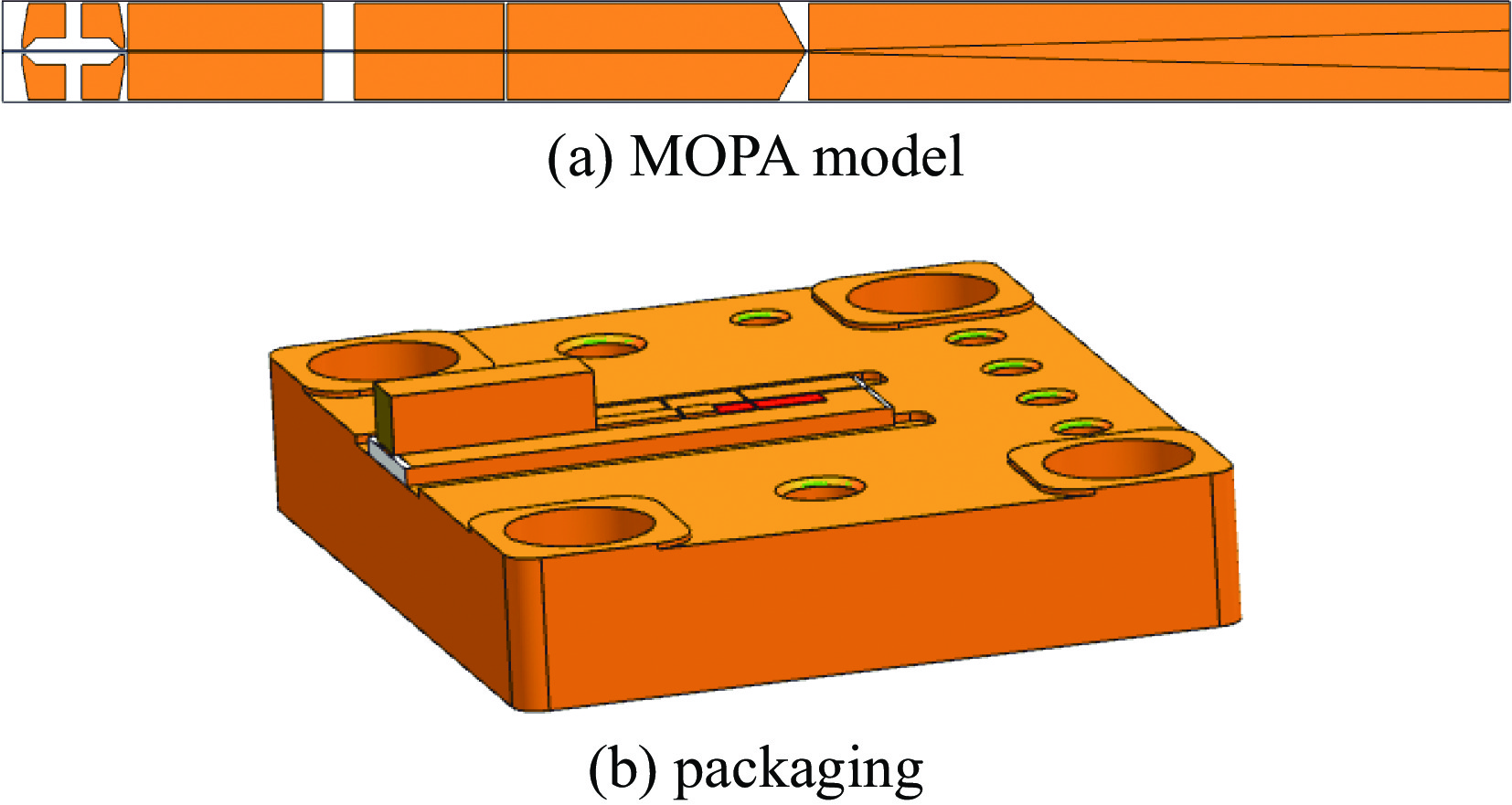 Model of MOPA diode laser chip and packaging of the chip