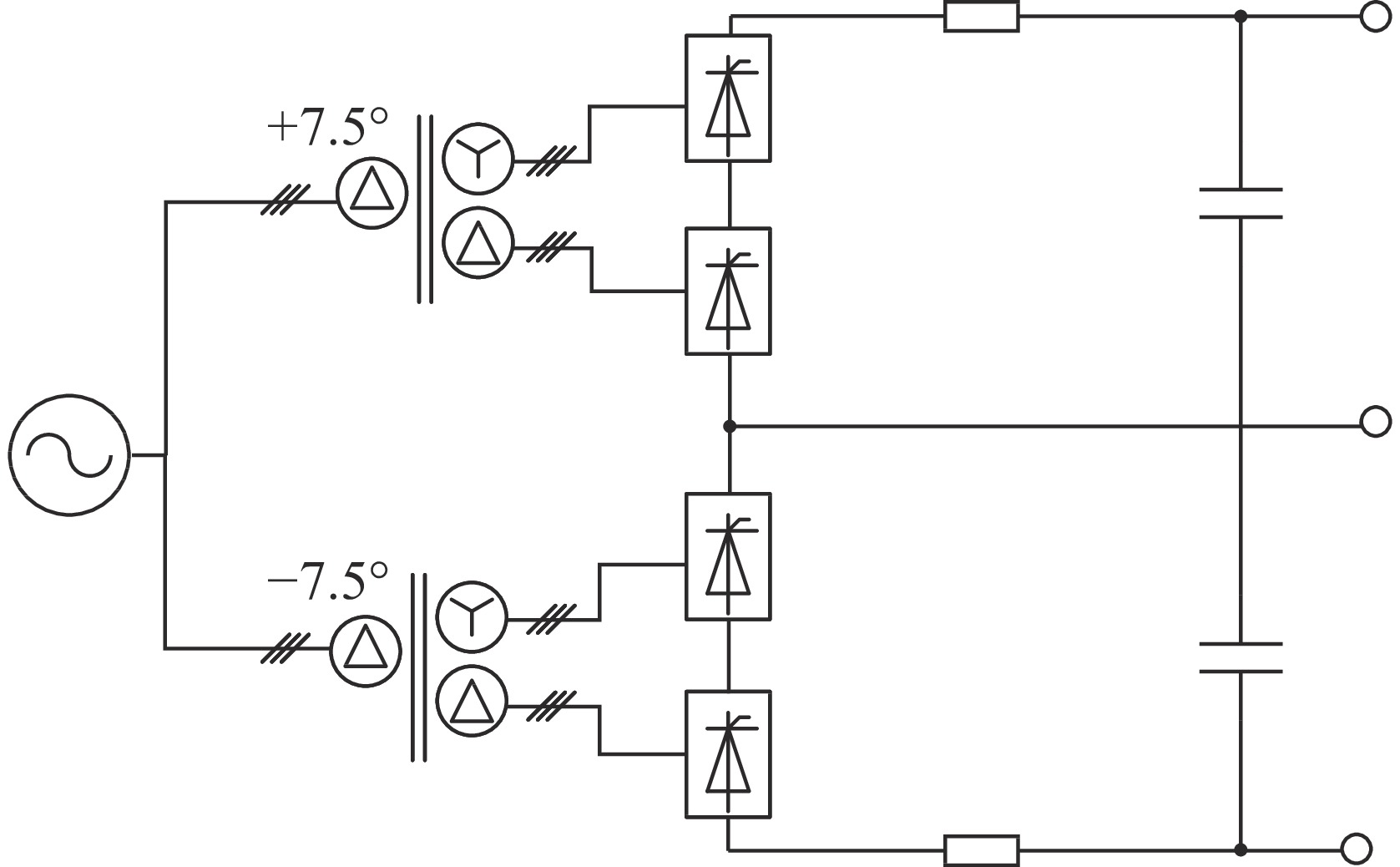 Main control circuit schematic diagram of twenty-four pulse phase-controlled rectifier unit