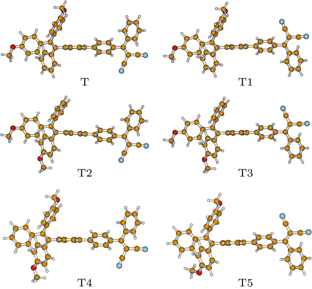 Optimized geometries of the T and T1−T5 molecules优化的T和T1−T5分子的结构