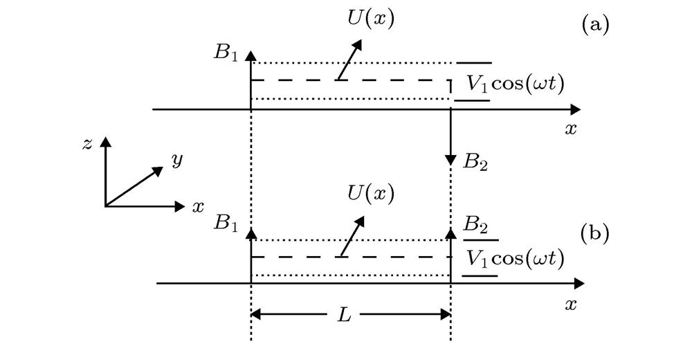 The model field-driven magnetic-electric barrier structures: (a) ; (b)