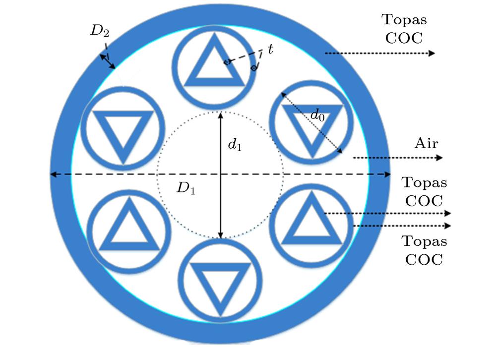 Structure of negative curvature hollow core fiber with nested triangle structure.
