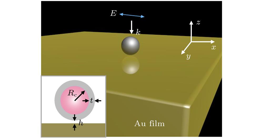 Schematic diagram of a dielectric/metal core-shell placed above a gold film.