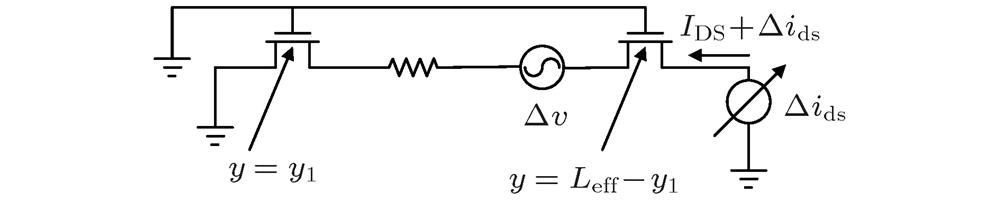Schematic of the transistor with a fictitious dc source placed at point y = y1 in the channel.