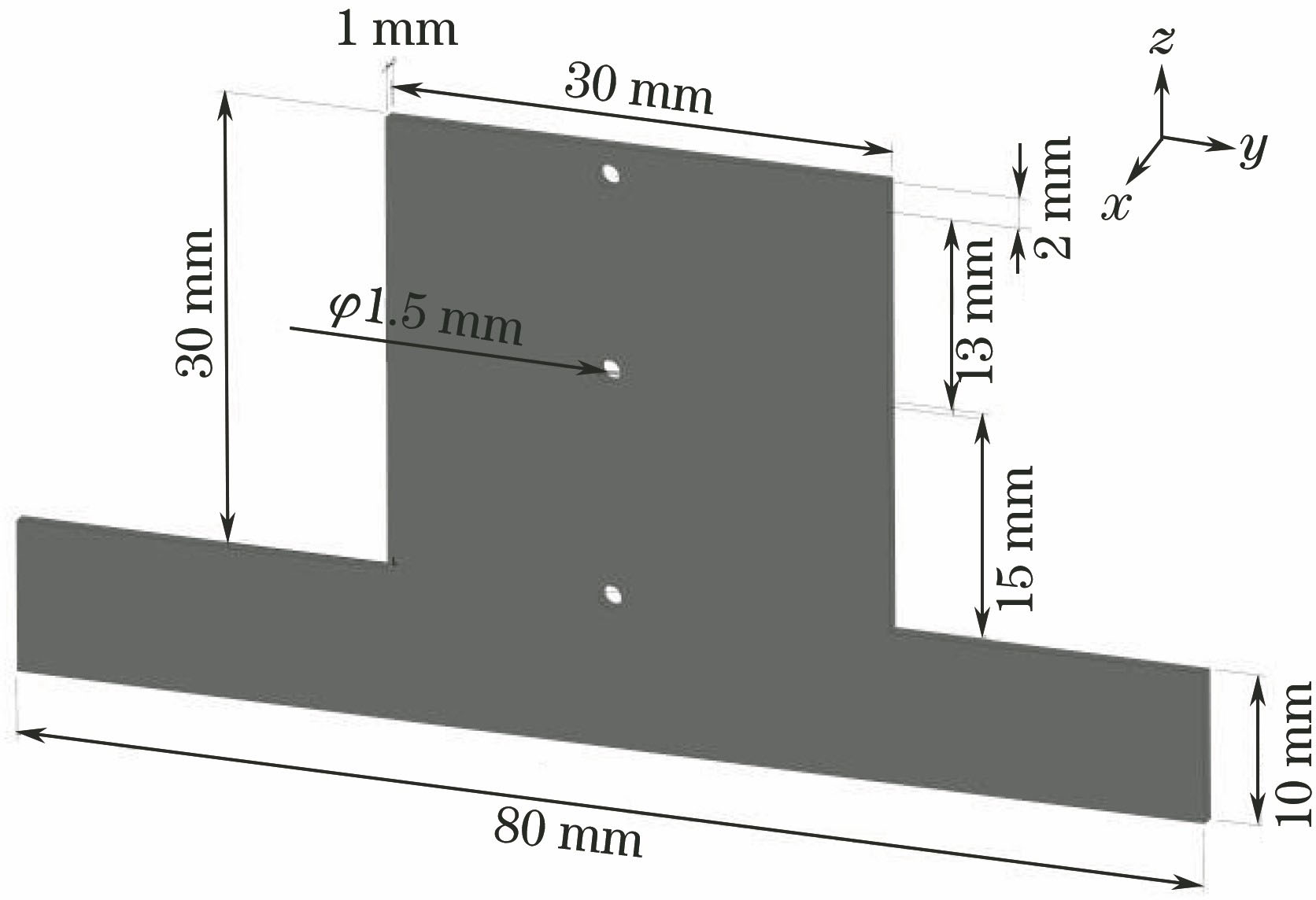 Schematic of dimension and shape of sample to be tested