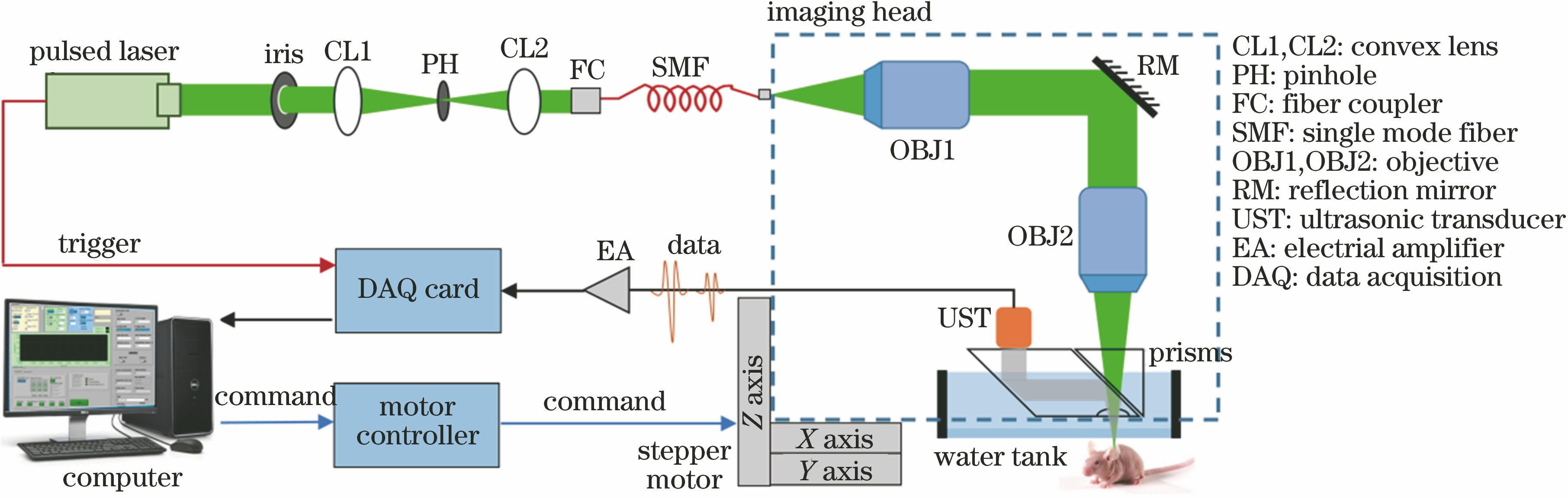 Schematic of high-resolution photoacoustic microscopy imaging system