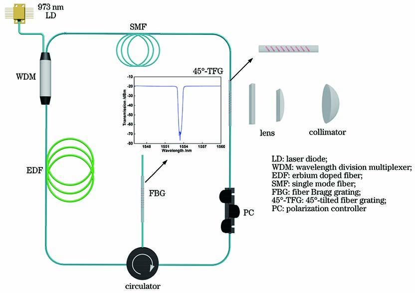 Configuration of linear polarized fiber laser based on radiation mode of 45°-TFG