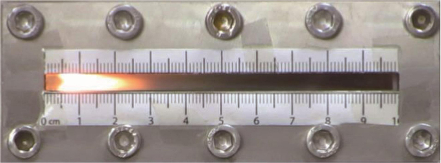 Typical photo of non-premixed combustion flame of hydrogen and nitrogen trifluiride