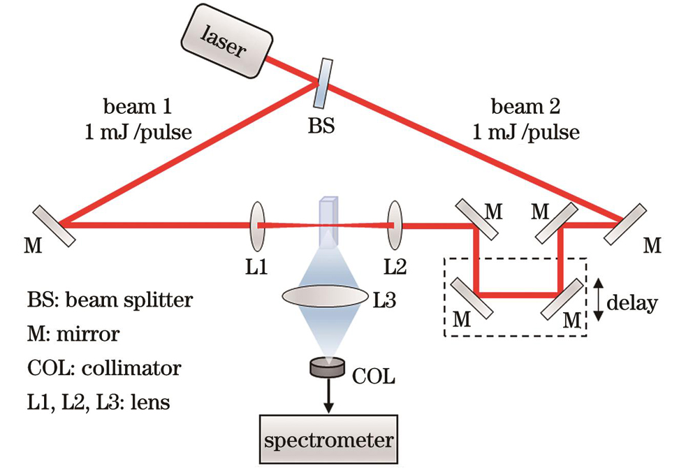 Experimental setup for two collinear laser beams propagating in opposite directions