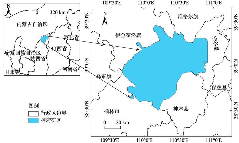 Location of the study area (Shenfu coal mine with county boundaries)