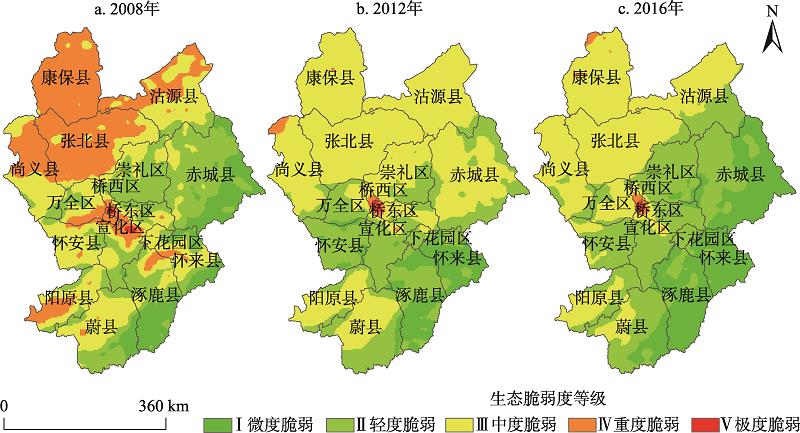 Classification map of ecological vulnerability in Zhangjiakou area