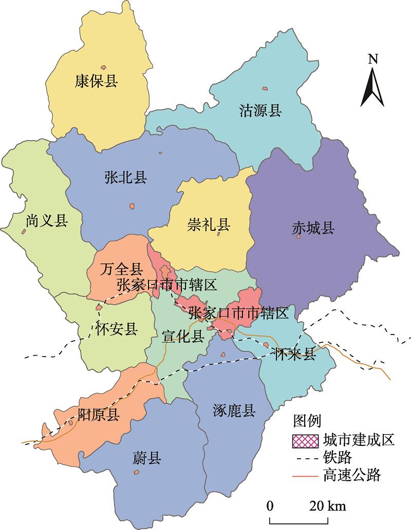 The map of administrative region in Zhangjiakou