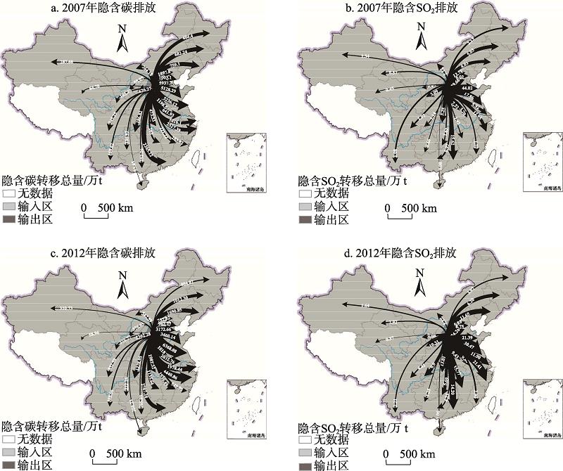 The flow pattern of embodied carbon and embodied SO2 emissions from Shanxi province in 2007 and 2012