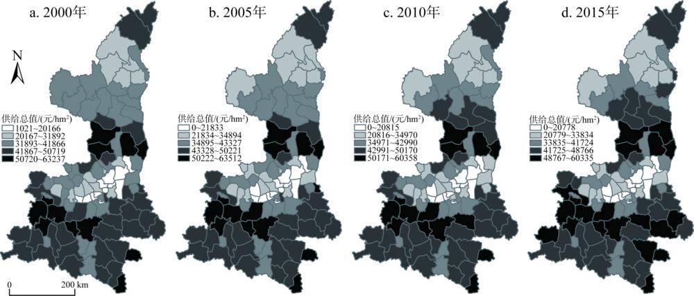 The spatial characteristics of land ESV in Shaanxi province from 2000 to 2015