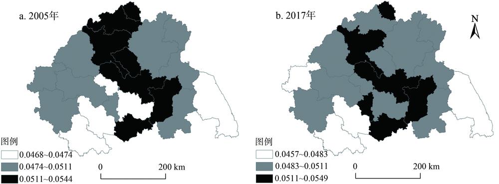 Spatial distribution of urban-rural integration development in Huaihai Economic Zone