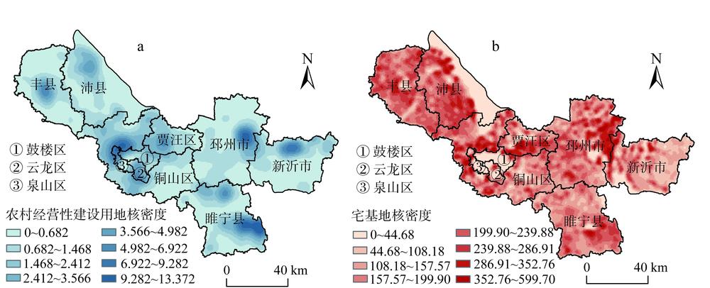 Kernel density of rural construction land in Xuzhou