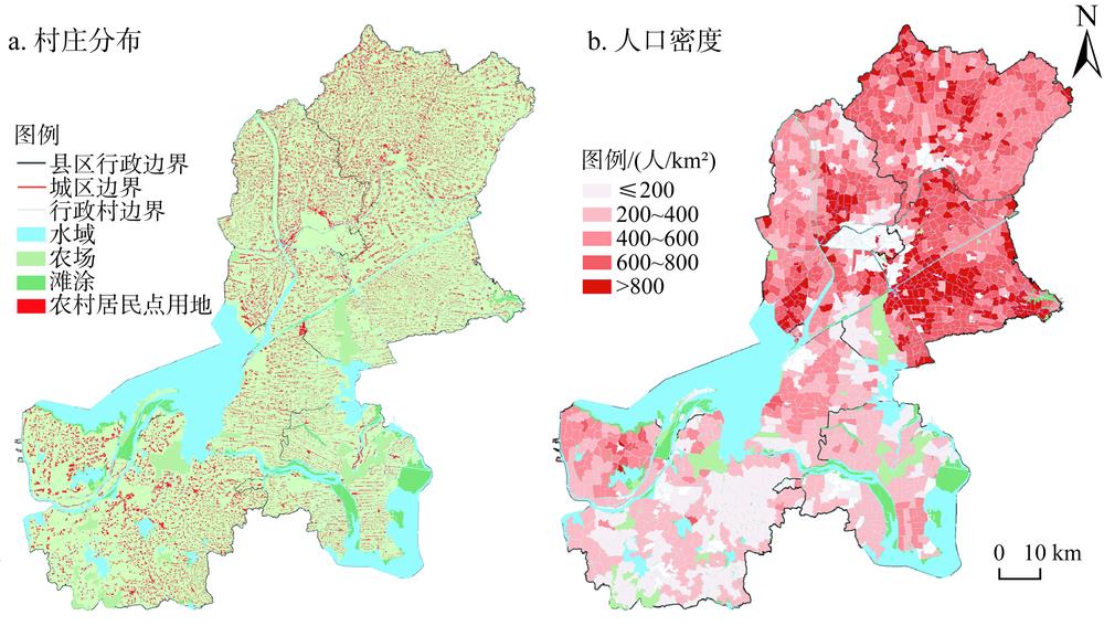 Spatial distribution of rural settlements and population density in Huaian