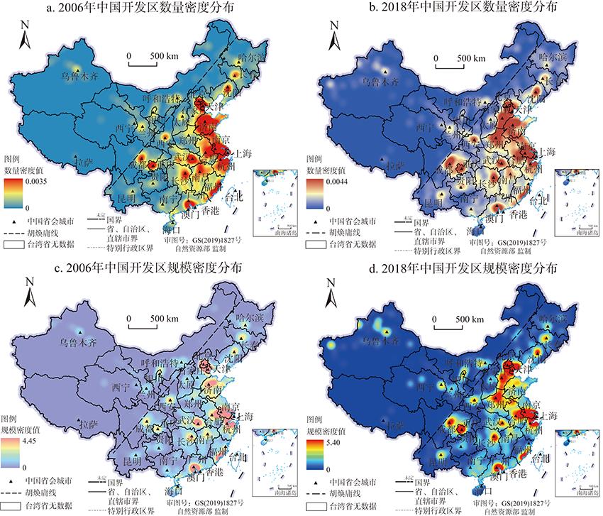 The spatial distribution of China's development zones in 2006 and 2018