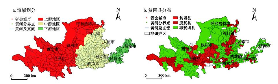 黄河的流域划分及2019年贫困县的空间分布Figure 2