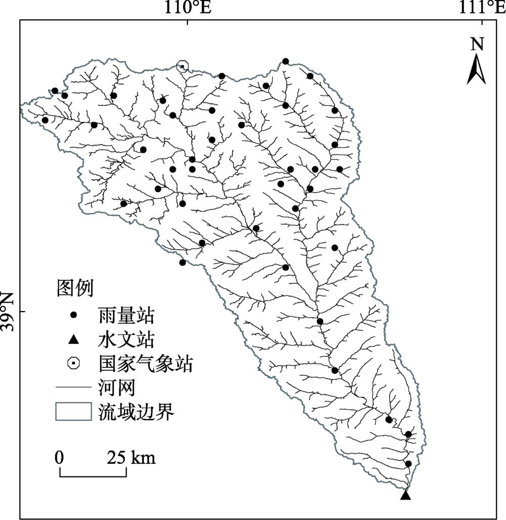 窟野河流域及水位和气象站位置图Figure 1