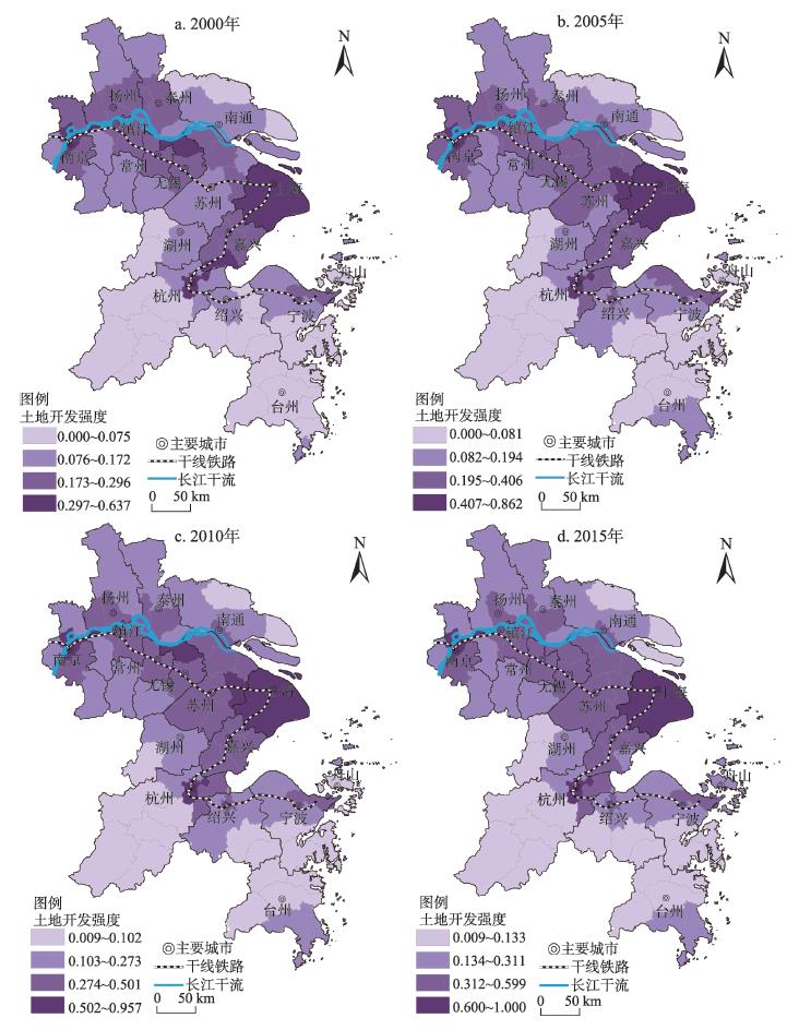 Spatial distribution of urban land development intensity