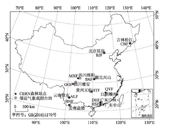 Distribution of 11 typical forest ecosystems in China