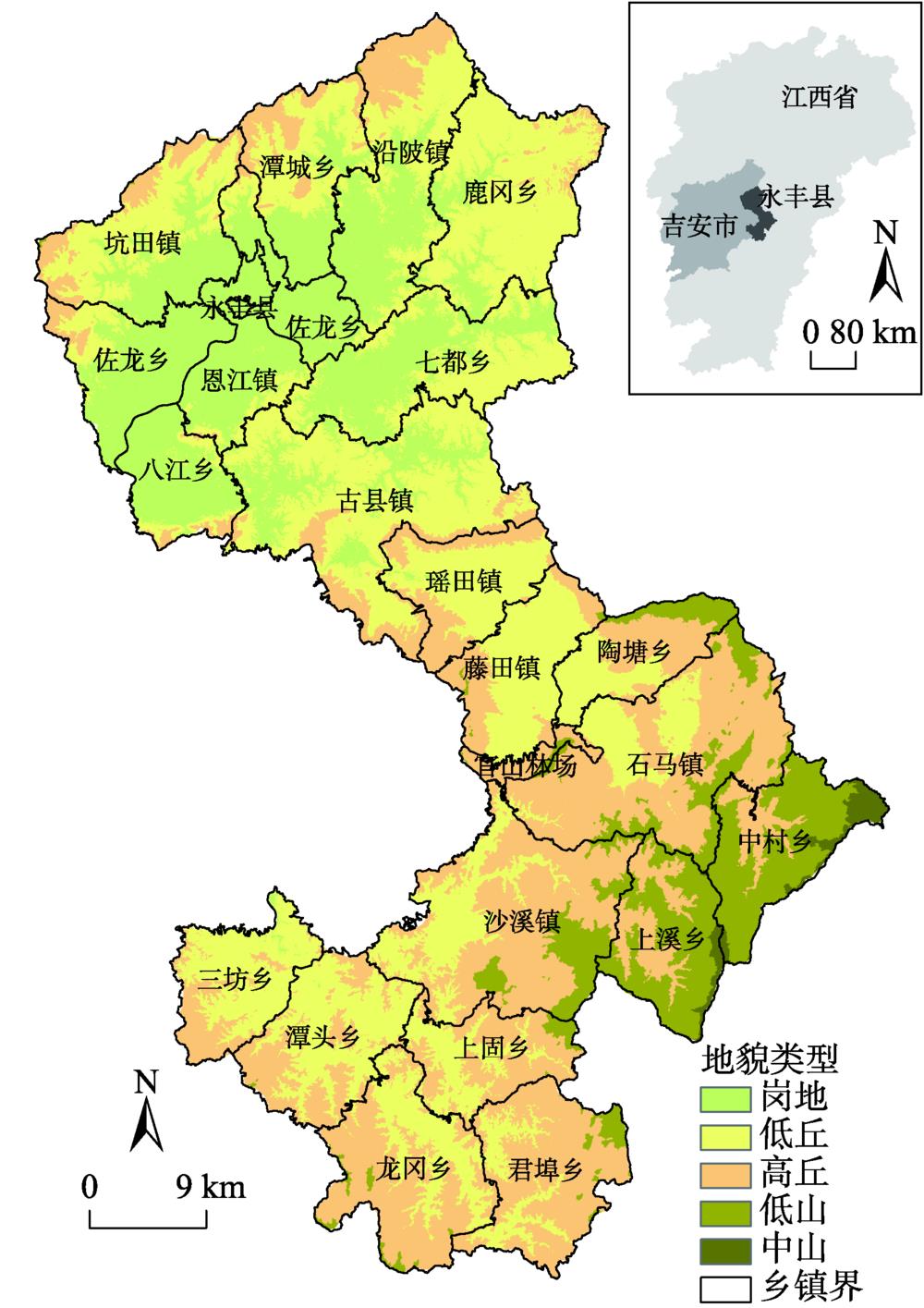 Location, administrative division, and topographic map of Yongfeng County